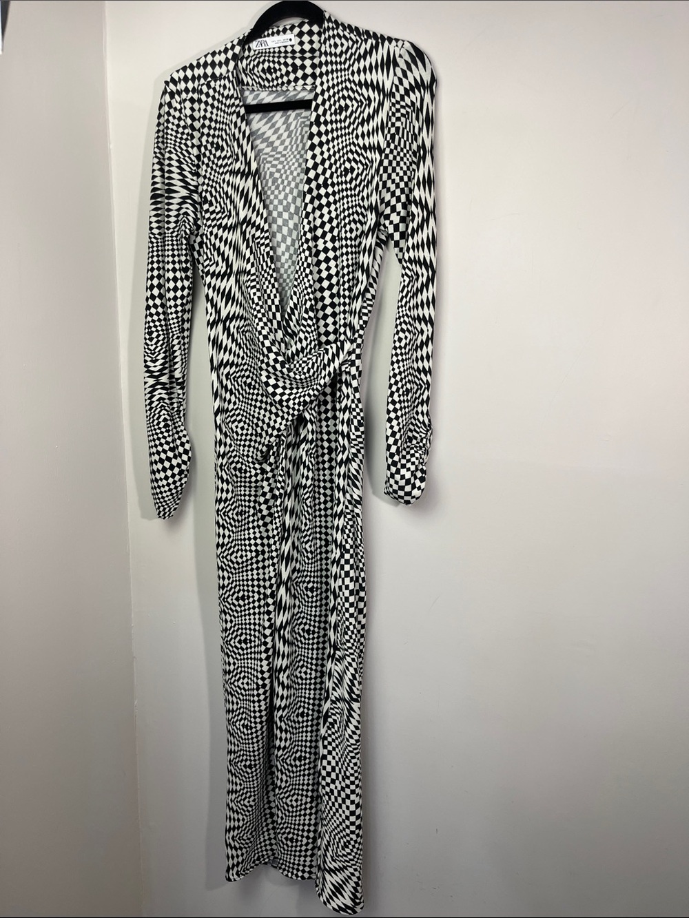 Zara Black and White Geometric Wrap Dress